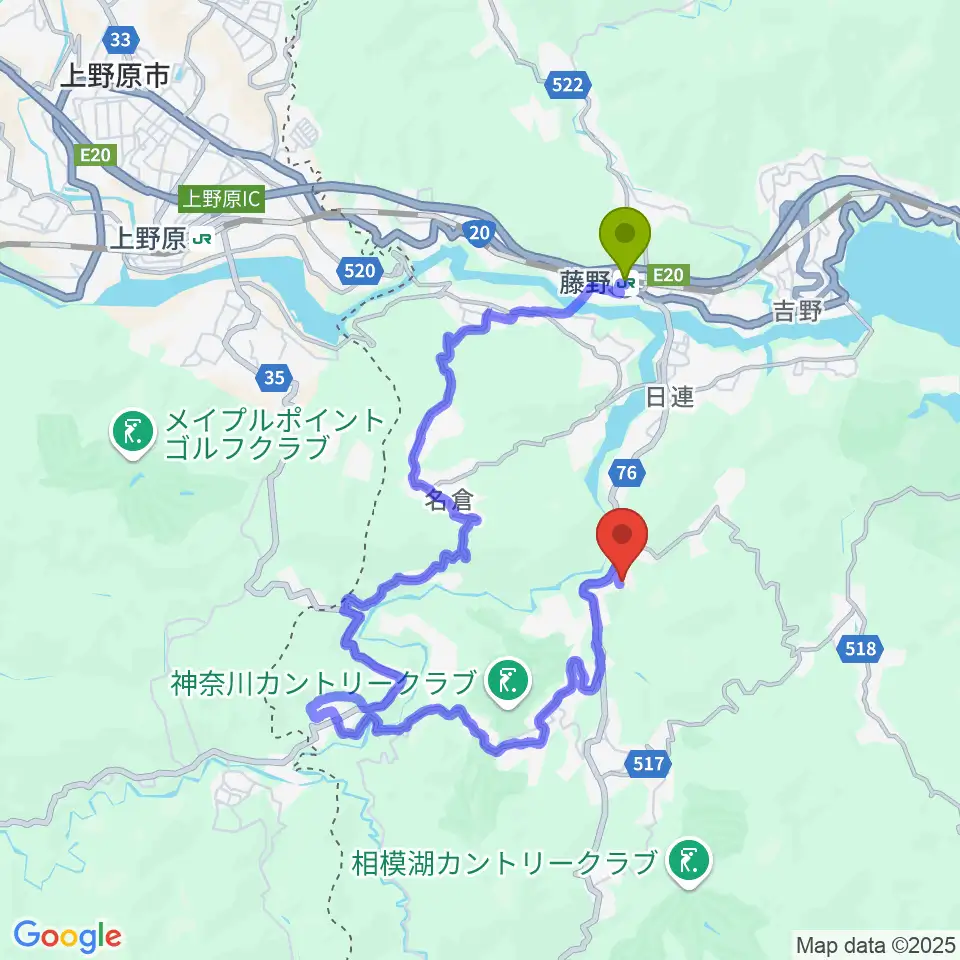 藤野芸術の家の最寄駅藤野駅からの徒歩ルート（約39分）地図