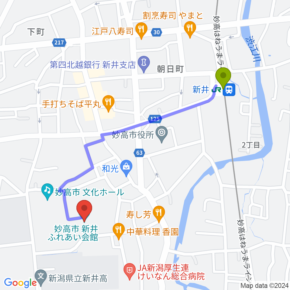 新井ふれあい会館の最寄駅新井駅からの徒歩ルート（約10分）地図