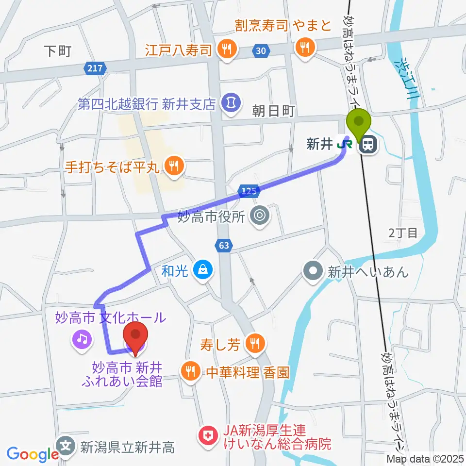 新井ふれあい会館の最寄駅新井駅からの徒歩ルート（約10分）地図