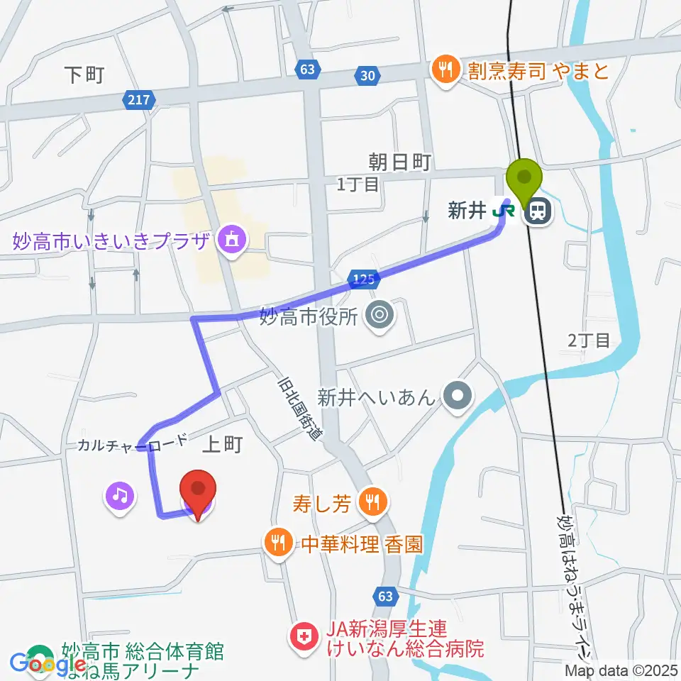 新井ふれあい会館の最寄駅新井駅からの徒歩ルート（約10分）地図