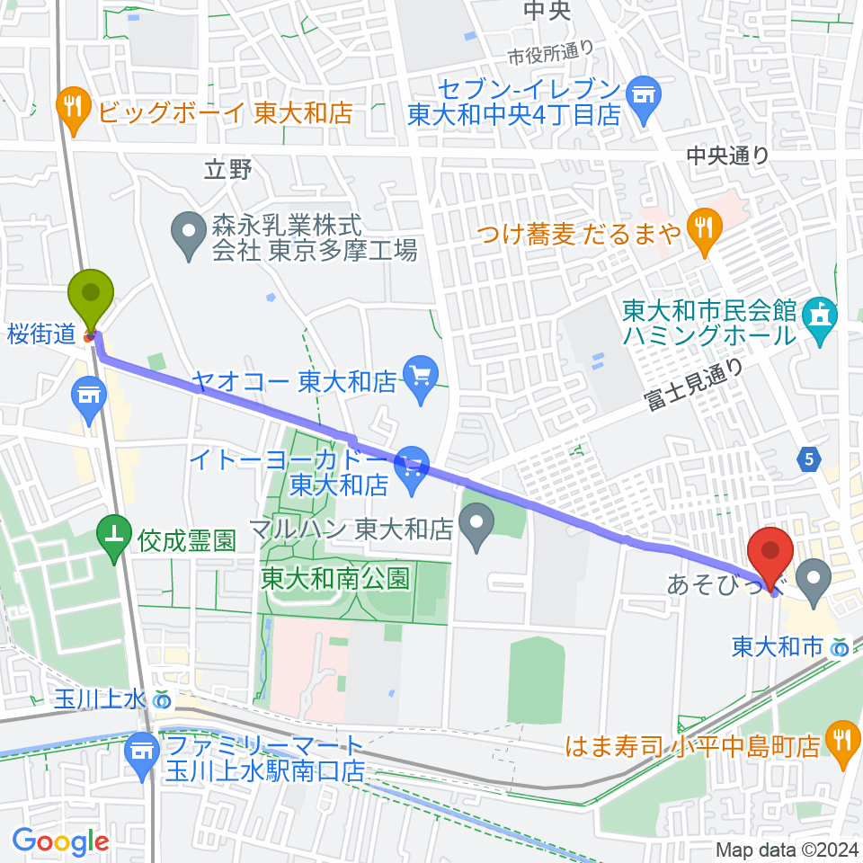桜街道駅からアンフィニカスタムワークスへのルートマップ地図