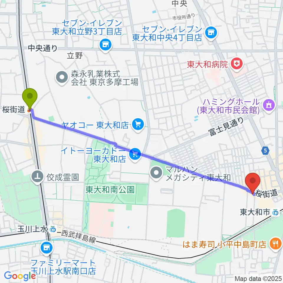 桜街道駅からアンフィニカスタムワークスへのルートマップ地図