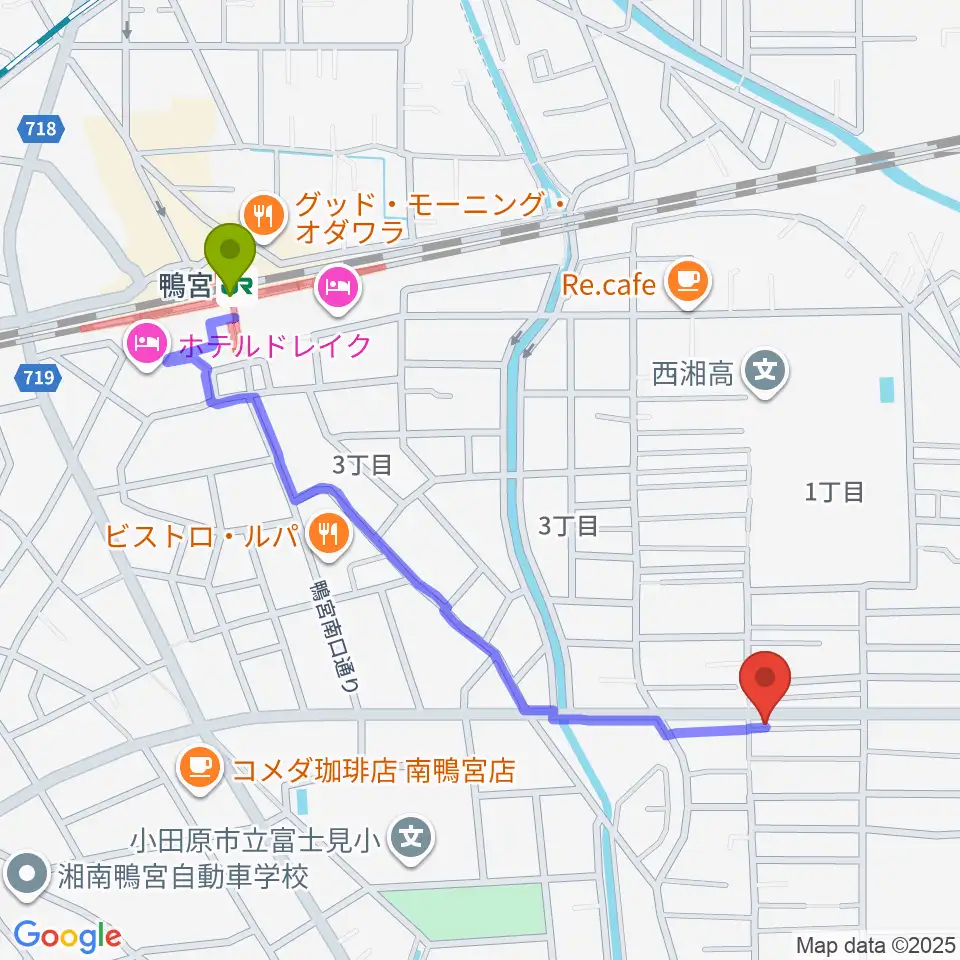 Kigoshi Custom Guitarsの最寄駅鴨宮駅からの徒歩ルート（約11分）地図