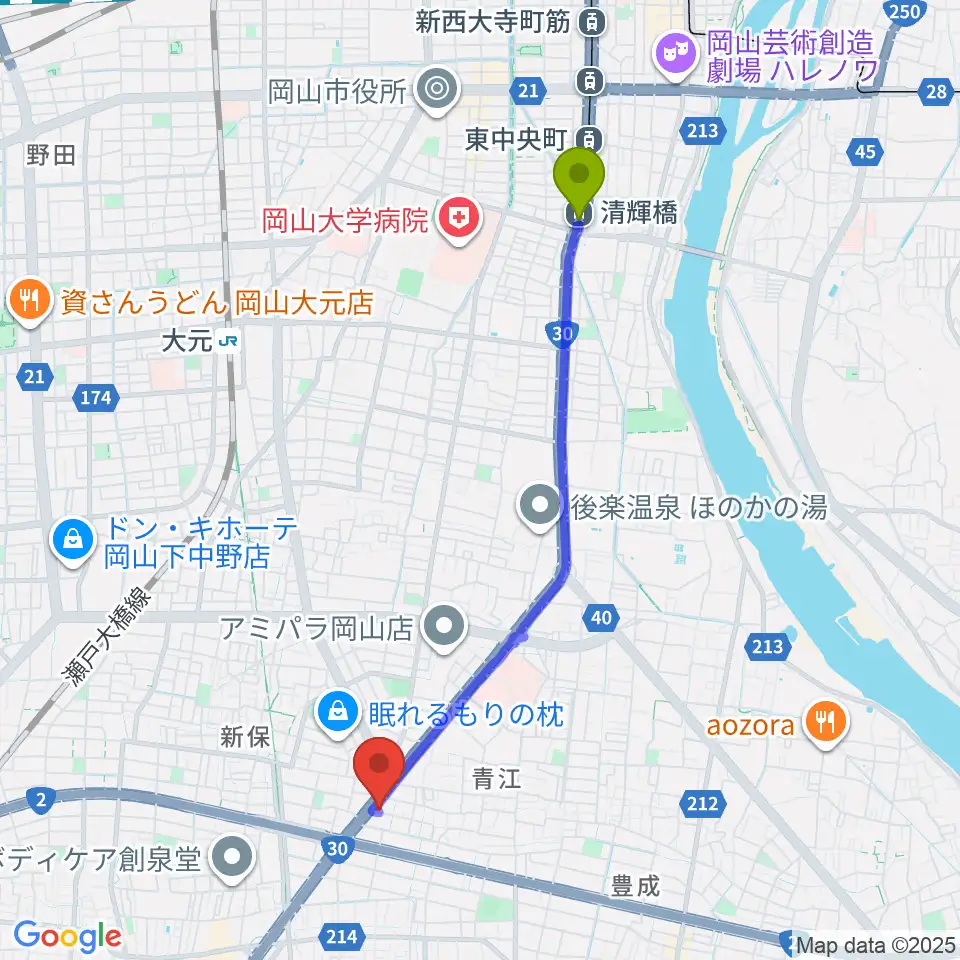 清輝橋駅からスタジオクレセントへのルートマップ地図