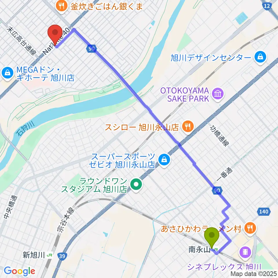 南永山駅からスタジオホッパーへのルートマップ地図