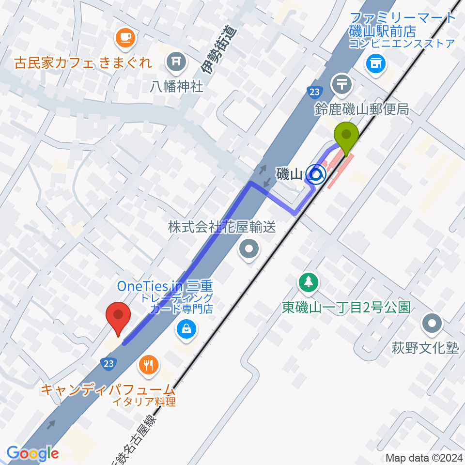 鈴鹿SOUNDSTAGEの最寄駅磯山駅からの徒歩ルート（約5分）地図