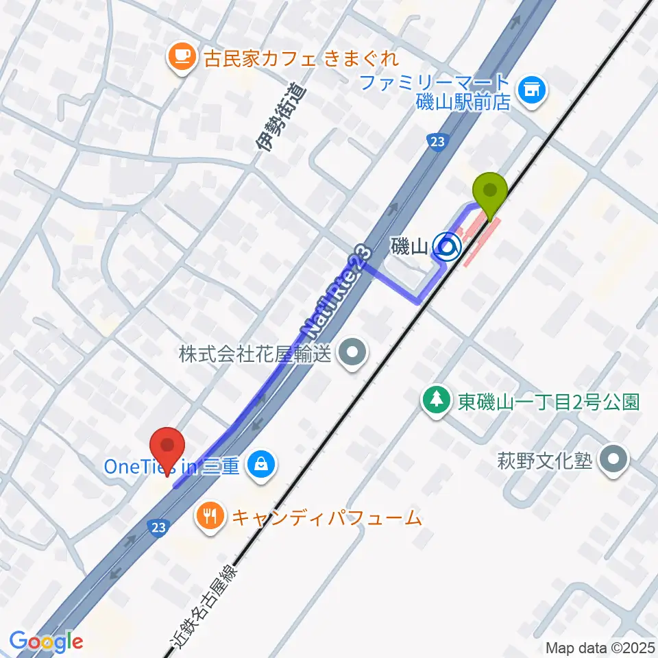 鈴鹿SOUNDSTAGEの最寄駅磯山駅からの徒歩ルート（約5分）地図