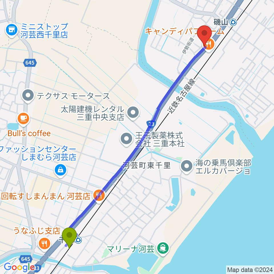 千里駅から鈴鹿SOUNDSTAGEへのルートマップ地図