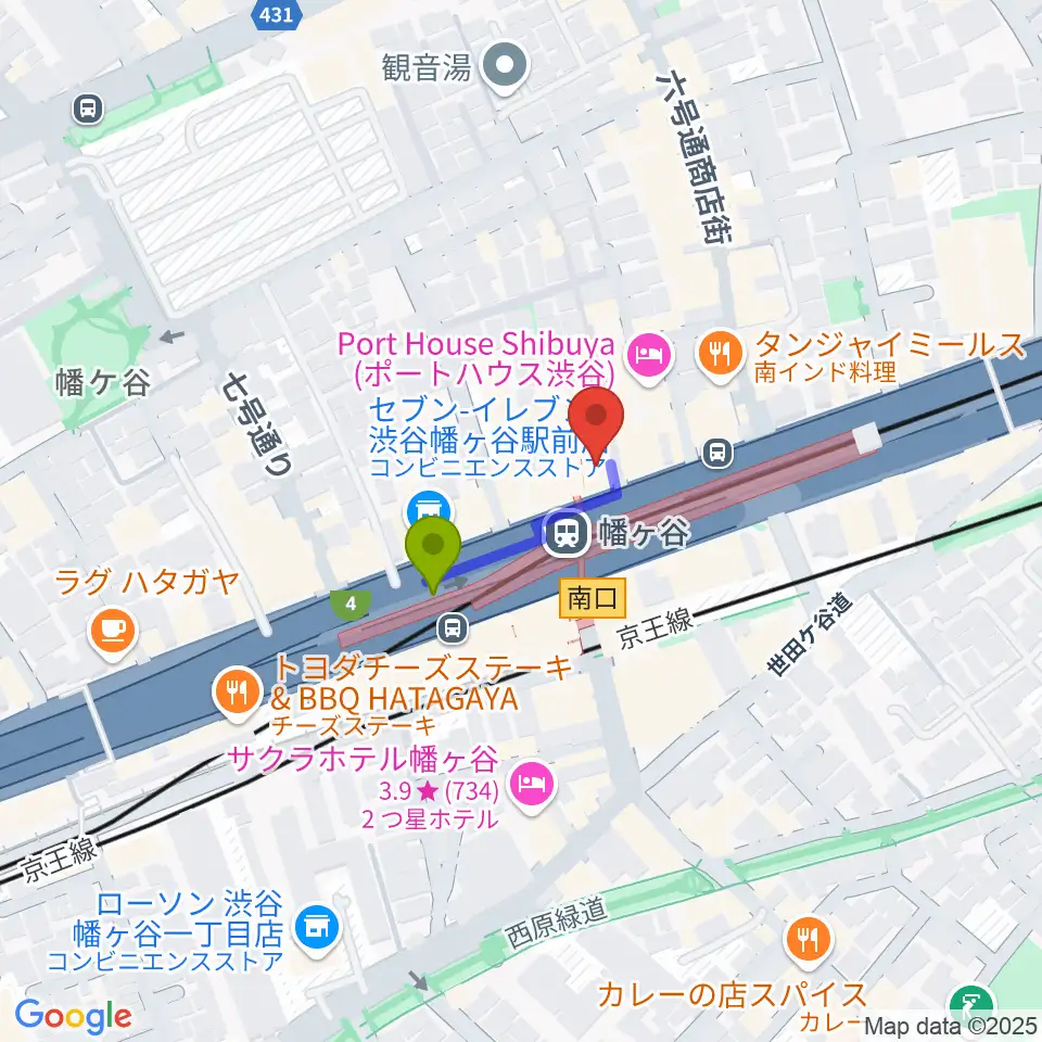 幡ヶ谷駅から幡ヶ谷36°5へのルートマップ地図