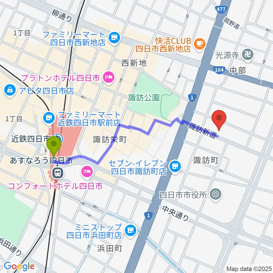 四日市シックスティシックスの最寄駅近鉄四日市駅からの徒歩ルート（約10分）地図