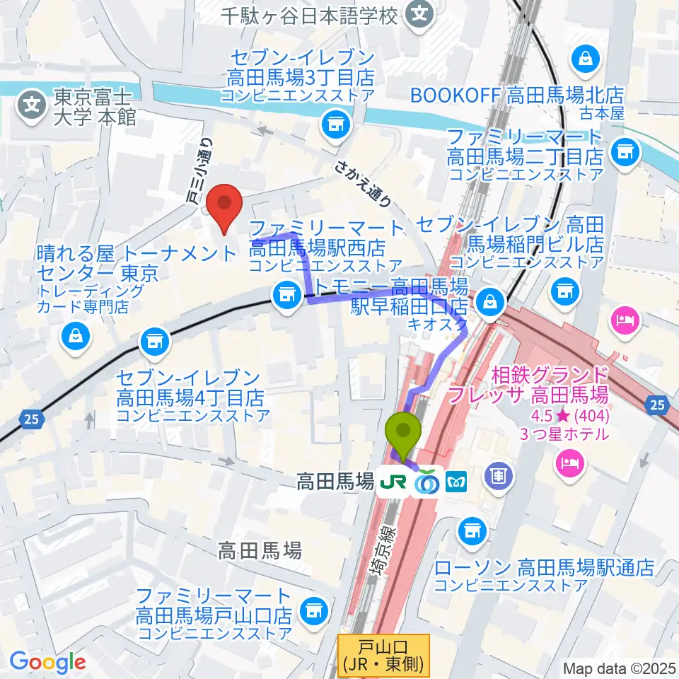 専門学校ESPエンタテインメント東京の最寄駅高田馬場駅からの徒歩ルート（約3分）地図