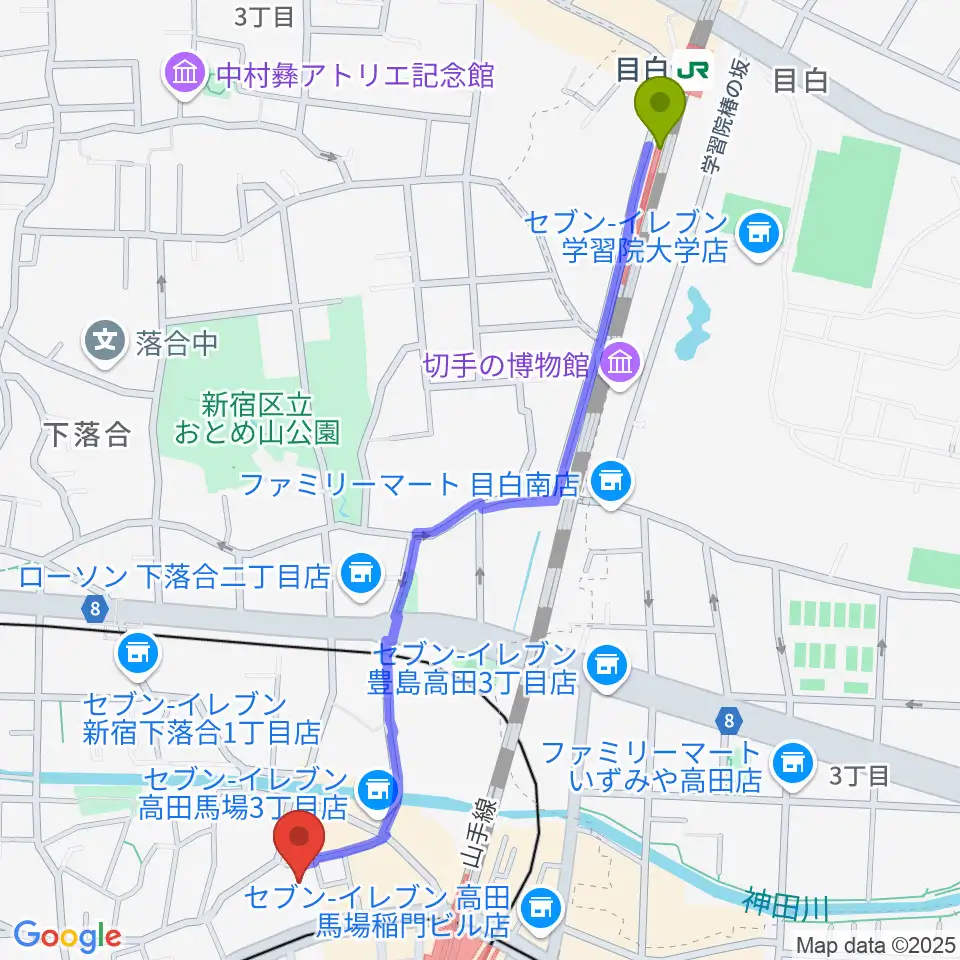 目白駅から専門学校ESPエンタテインメント東京へのルートマップ地図