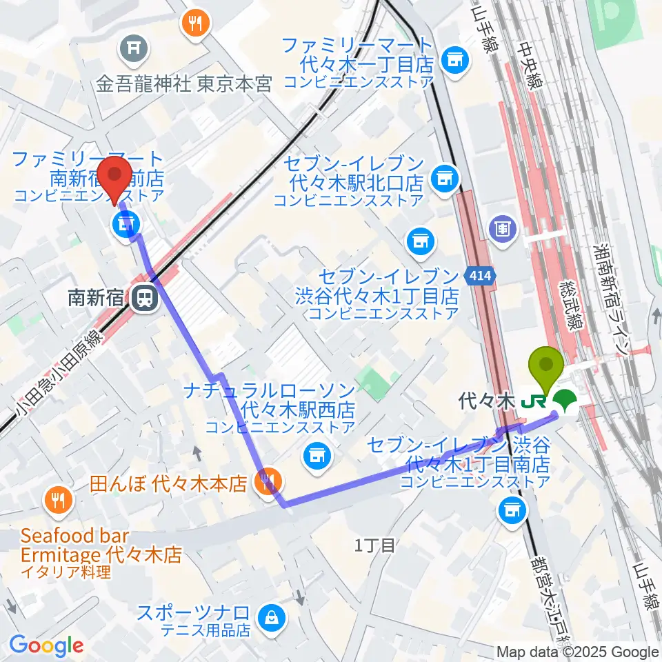 代々木駅からBC WORLDスタジオへのルートマップ地図