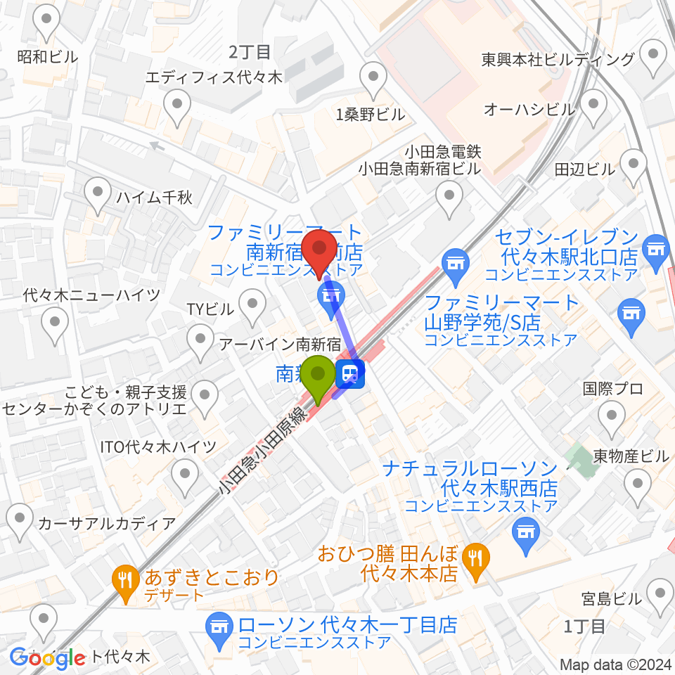 BC WORLDスタジオの最寄駅南新宿駅からの徒歩ルート（約1分）地図