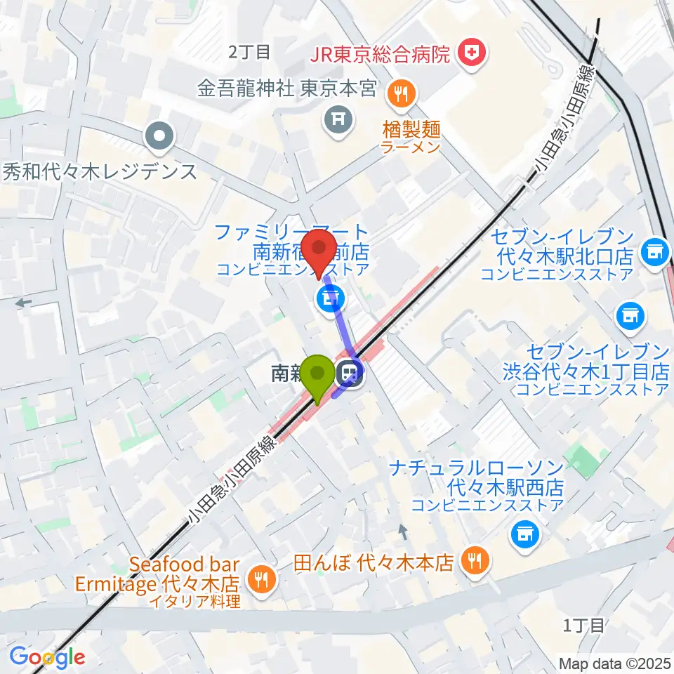 BC WORLDスタジオの最寄駅南新宿駅からの徒歩ルート（約1分）地図