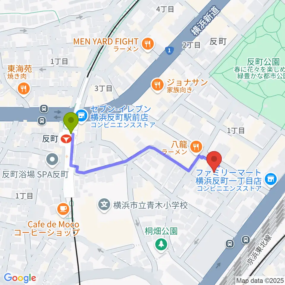 STUDIO楽 横浜反町店の最寄駅反町駅からの徒歩ルート（約4分）地図