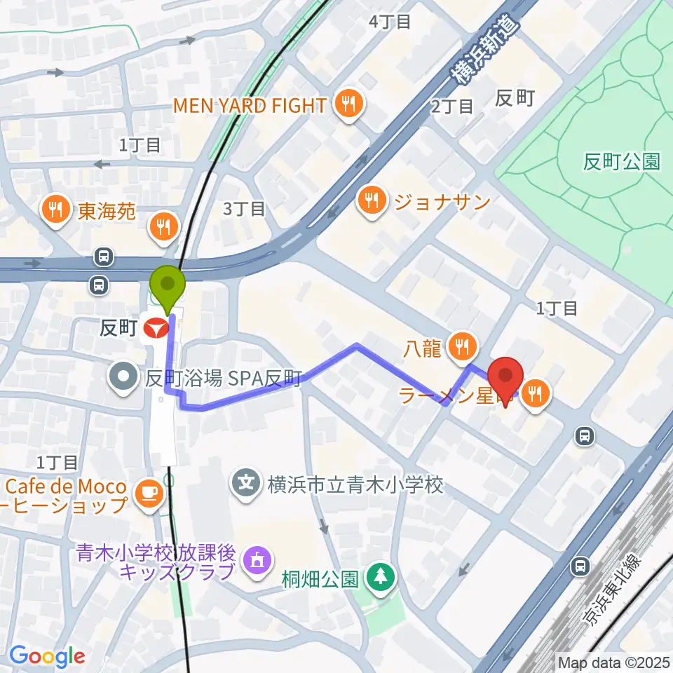 STUDIO楽 横浜反町店の最寄駅反町駅からの徒歩ルート（約4分）地図