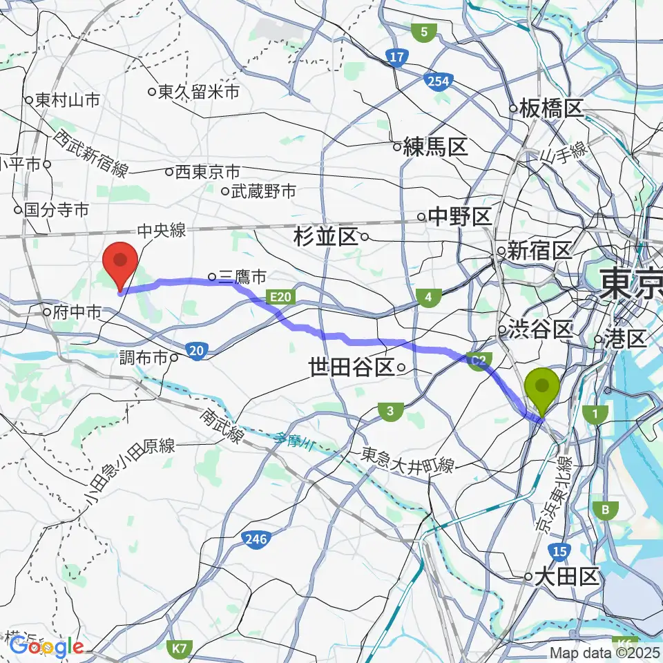 五反田駅からあげいし弦楽器工房へのルートマップ地図