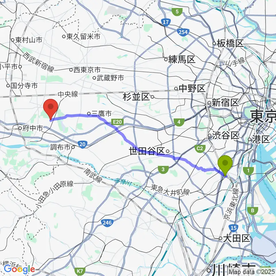 大崎広小路駅からあげいし弦楽器工房へのルートマップ地図