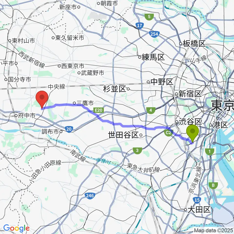 白金台駅からあげいし弦楽器工房へのルートマップ地図