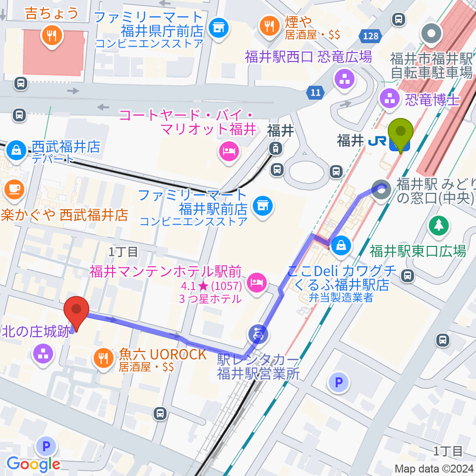 福井 北ノ庄クラシックスの最寄駅福井駅からの徒歩ルート（約6分）地図