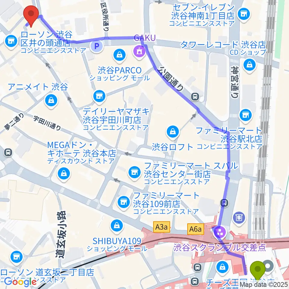 渋谷NERDSの最寄駅渋谷駅からの徒歩ルート（約9分）地図