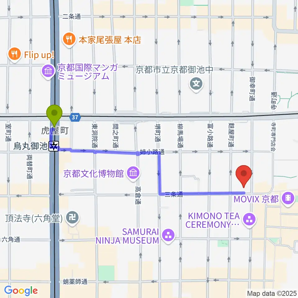 烏丸御池駅からLe club Jazzへのルートマップ地図