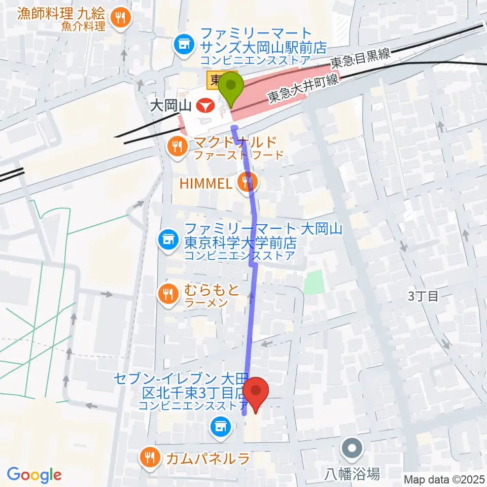 大岡山グッドストックトーキョーの最寄駅大岡山駅からの徒歩ルート（約5分）地図