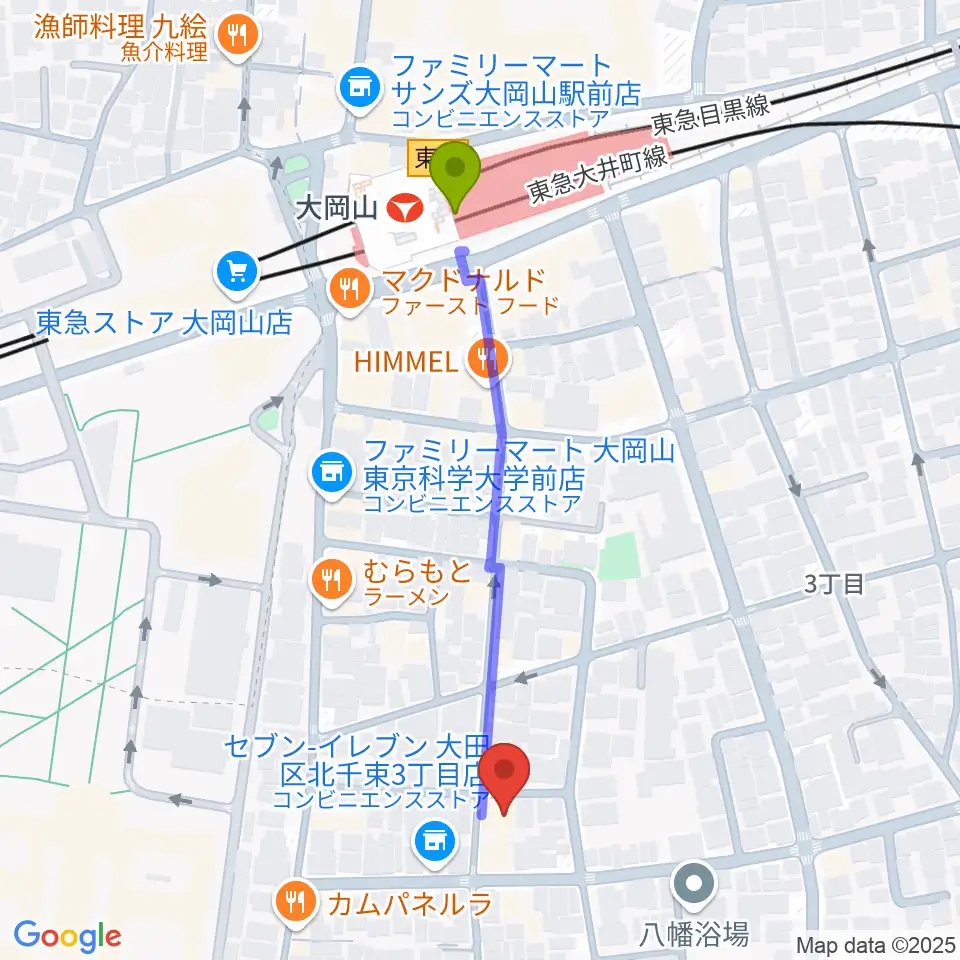 大岡山グッドストックトーキョーの最寄駅大岡山駅からの徒歩ルート（約5分）地図