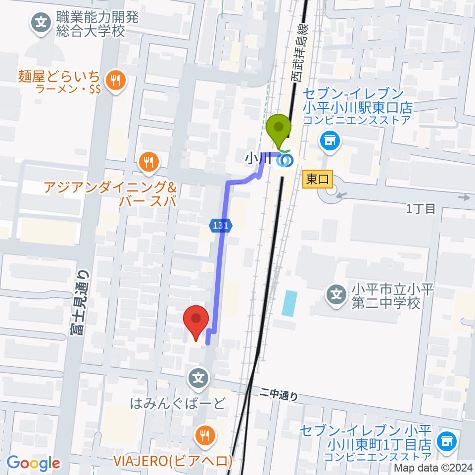 NMCギャラリー＆スタジオの最寄駅小川駅からの徒歩ルート（約3分）地図