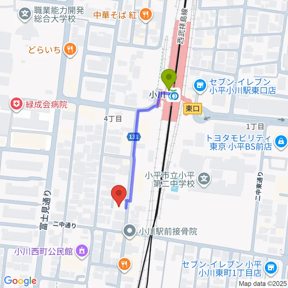 NMCギャラリー＆スタジオの最寄駅小川駅からの徒歩ルート（約3分）地図