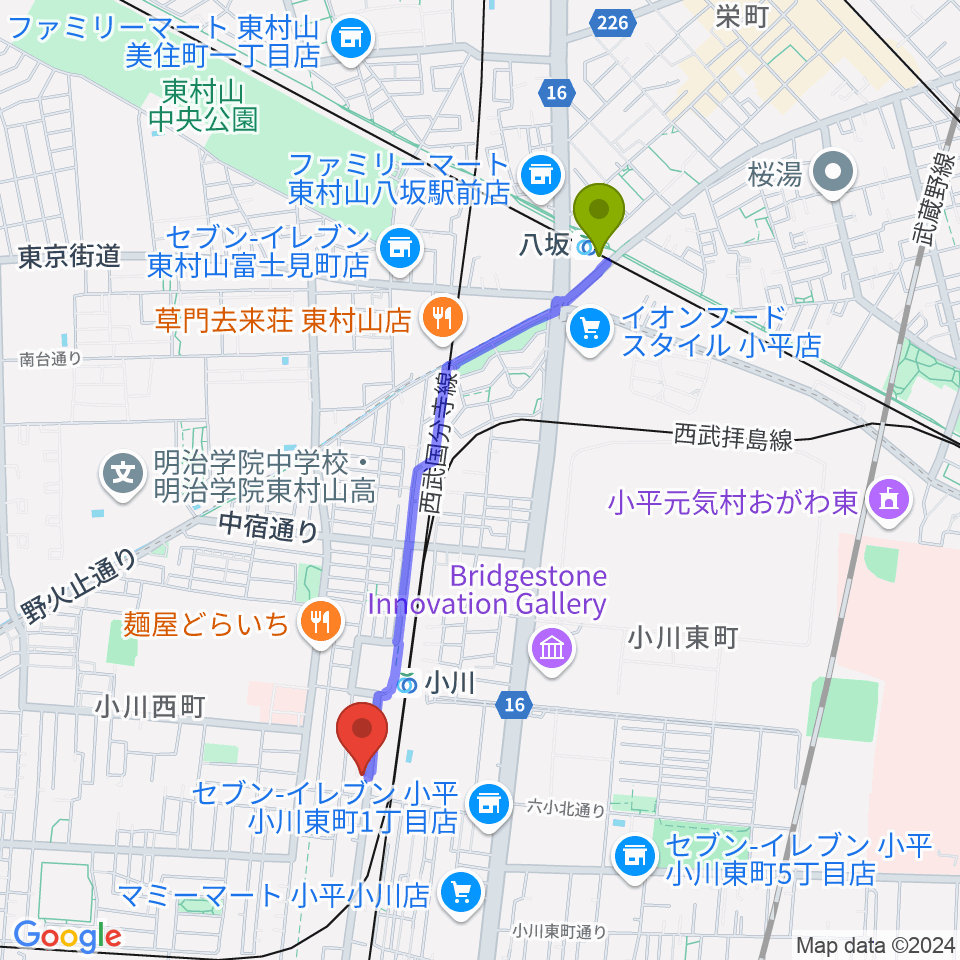 八坂駅からNMCギャラリー＆スタジオへのルートマップ地図