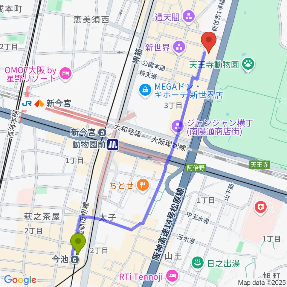 今池駅から朝日劇場へのルートマップ地図