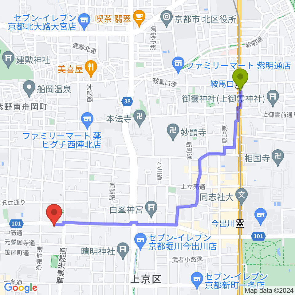 鞍馬口駅からstudio INOへのルートマップ地図
