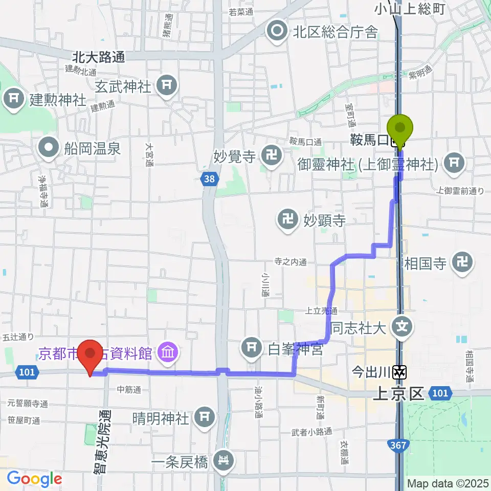 鞍馬口駅からstudio INOへのルートマップ地図