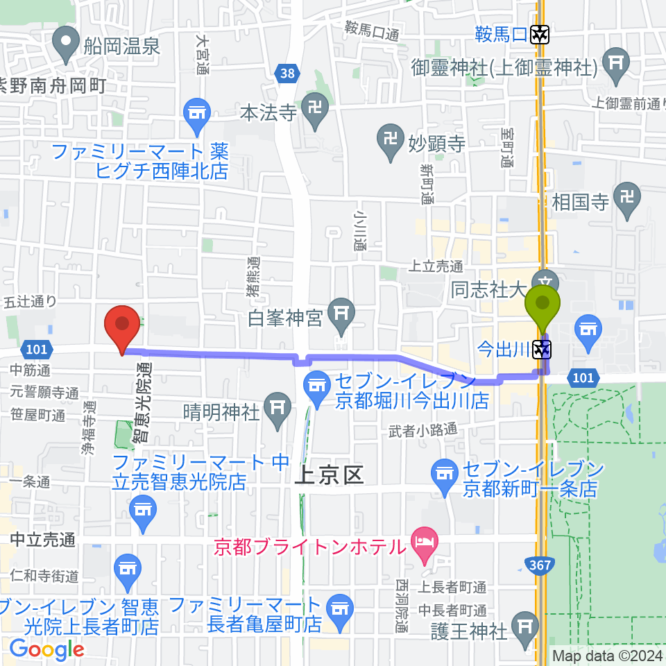studio INOの最寄駅今出川駅からの徒歩ルート（約20分）地図