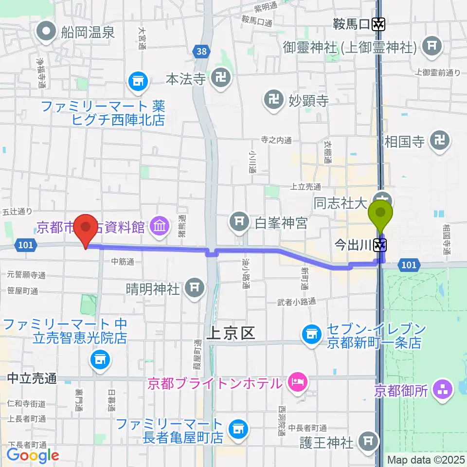 studio INOの最寄駅今出川駅からの徒歩ルート（約20分）地図