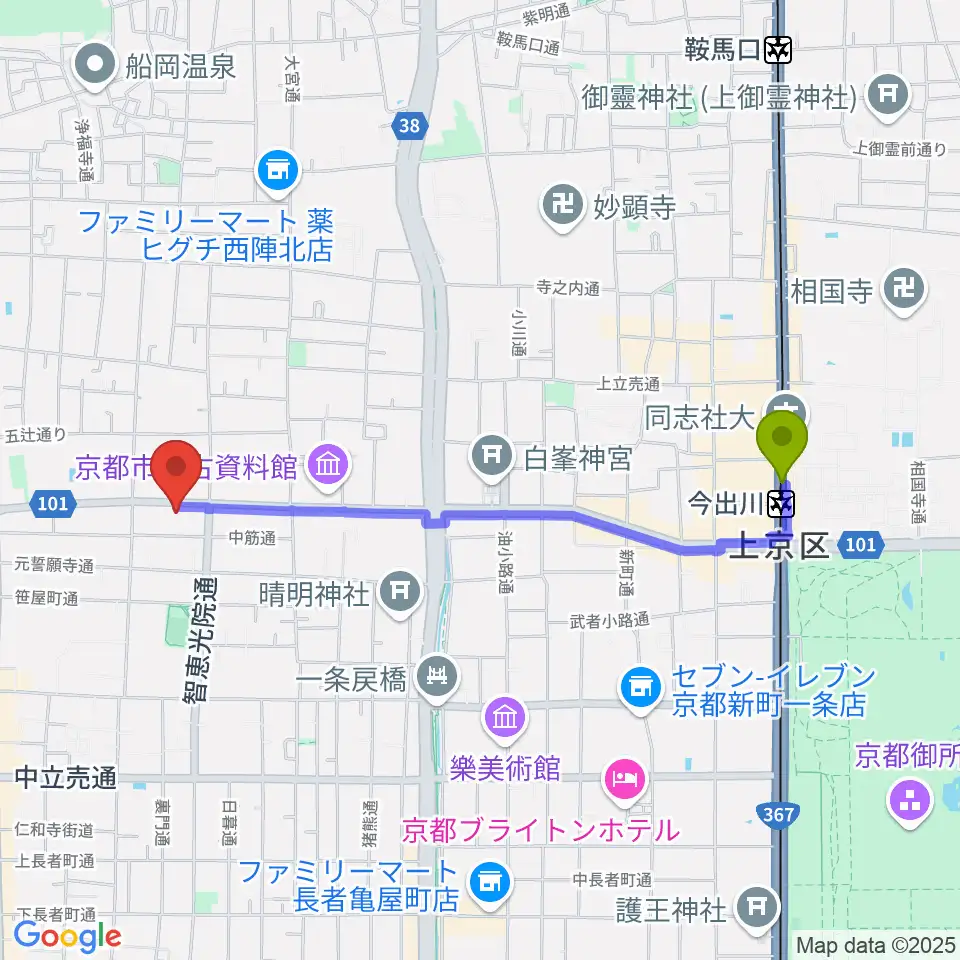 studio INOの最寄駅今出川駅からの徒歩ルート（約20分）地図