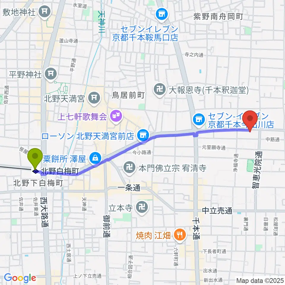 北野白梅町駅からstudio INOへのルートマップ地図