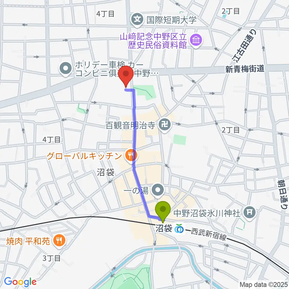 沼袋Section9の最寄駅沼袋駅からの徒歩ルート（約8分）地図