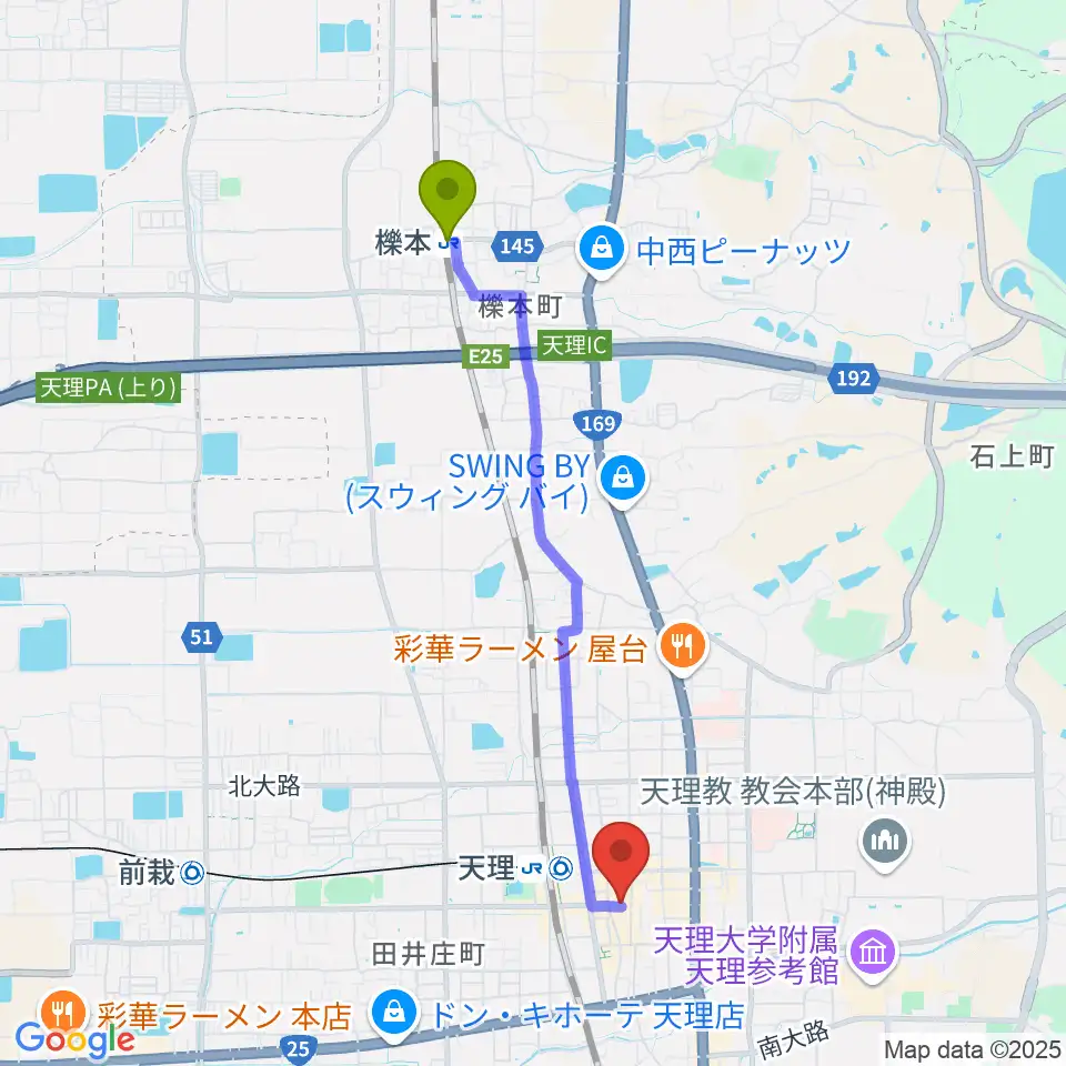 櫟本駅から音楽工房With Youへのルートマップ地図