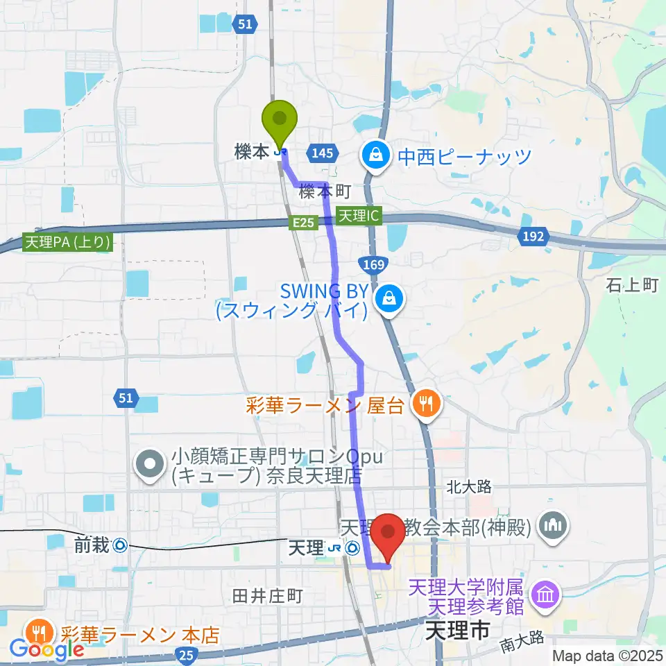 櫟本駅から音楽工房With Youへのルートマップ地図