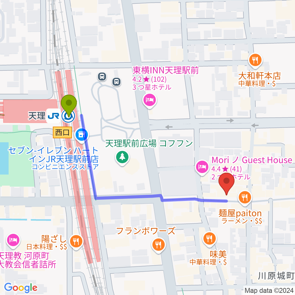 音楽工房With Youの最寄駅天理駅からの徒歩ルート（約5分）地図