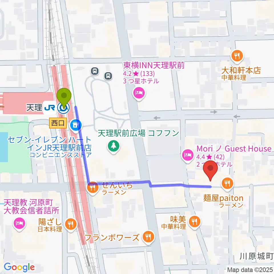 音楽工房With Youの最寄駅天理駅からの徒歩ルート（約5分）地図