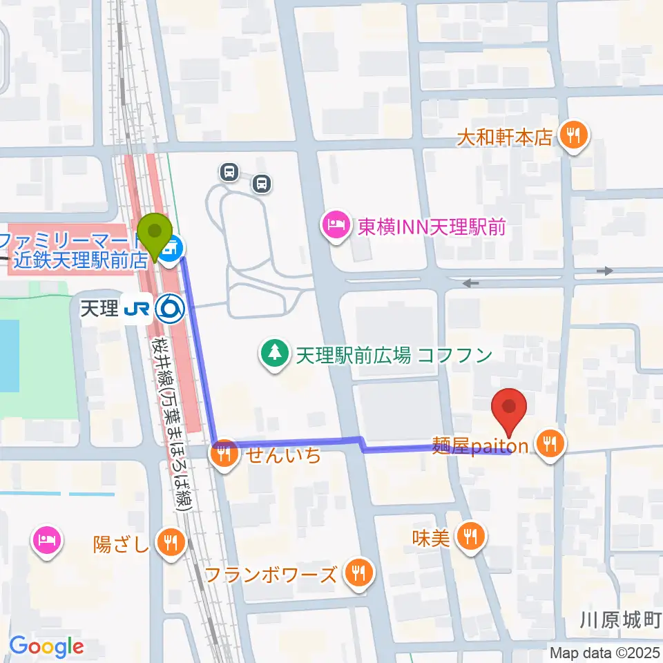 音楽工房With Youの最寄駅天理駅からの徒歩ルート（約5分）地図
