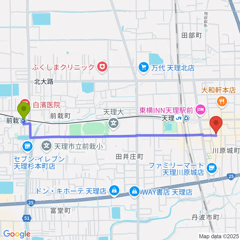 前栽駅から音楽工房With Youへのルートマップ地図