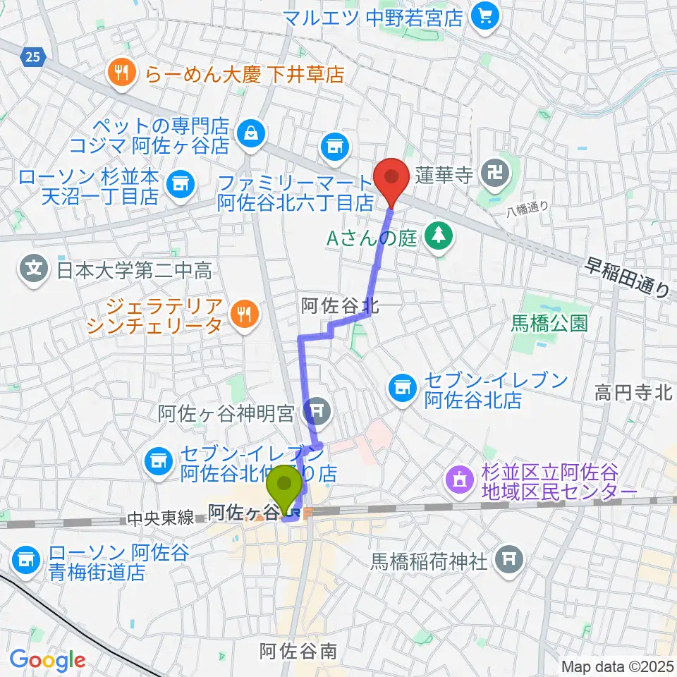 阿佐ヶ谷家劇場の最寄駅阿佐ケ谷駅からの徒歩ルート（約15分）地図