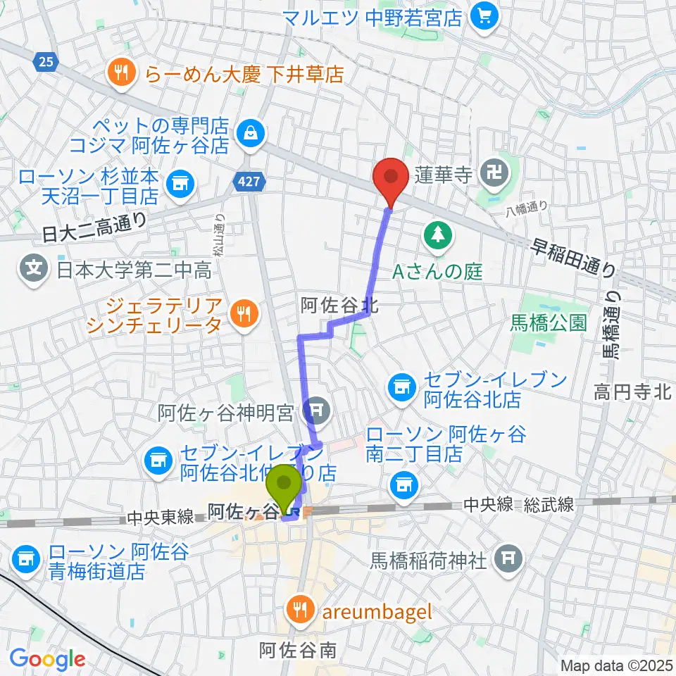 阿佐ヶ谷家劇場の最寄駅阿佐ケ谷駅からの徒歩ルート（約15分）地図