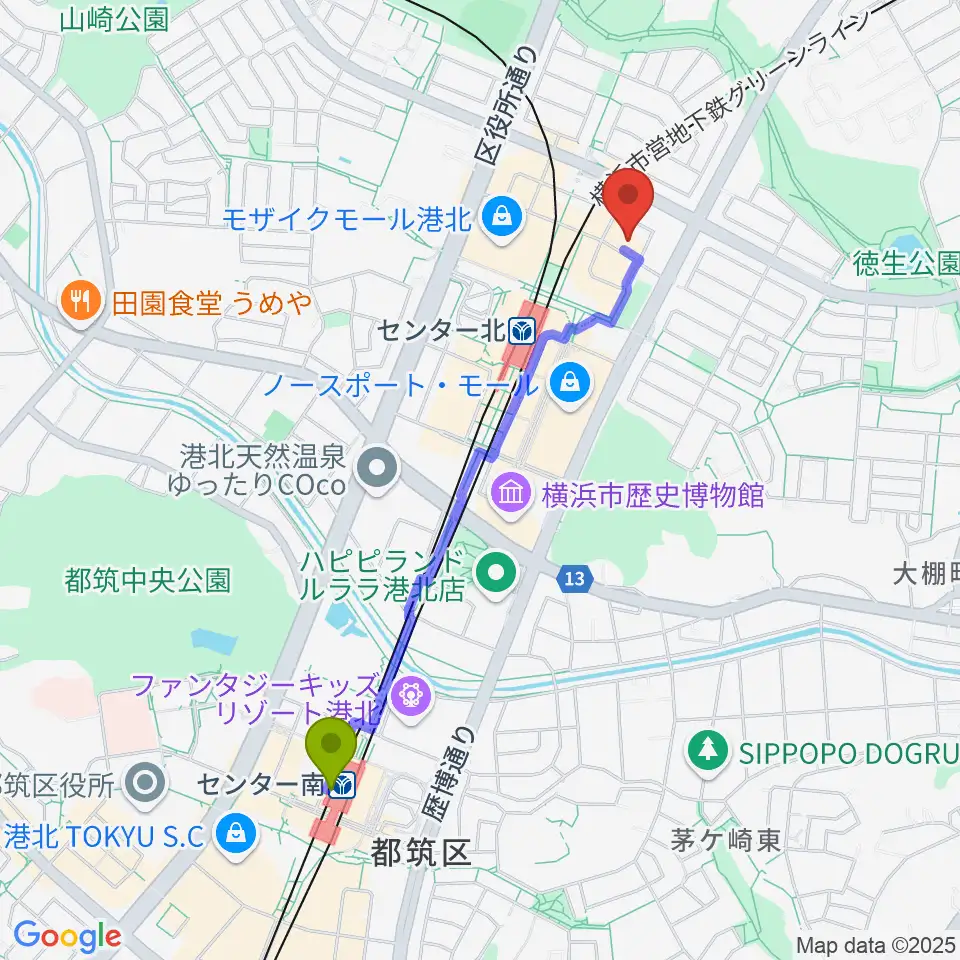 センター南駅から音楽教室IROHAへのルートマップ地図