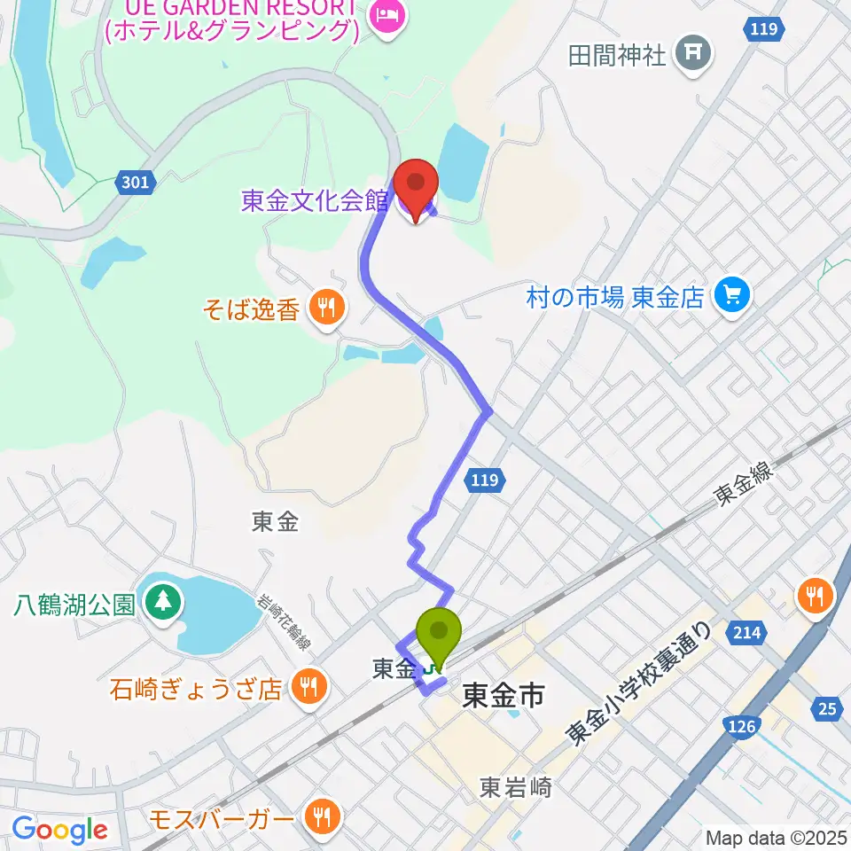 東金文化会館の最寄駅東金駅からの徒歩ルート（約16分）地図